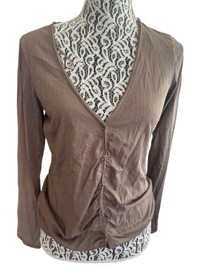 Esprit Brown Button-Front V-Neck Long Sleeve Shirt
